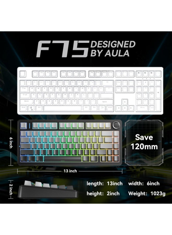 AULA F75 75% Wireless Gasket Gaming Keyboard, Hot Swappable Gaming Keyboard, Pre-Lubed Reaper Switches, Five-Layer Padding & Knob, 2.4GHz/Bluetooth 5.0/USB-C Tri-Mode, RGB Backlit for PC/Mac - Image 5